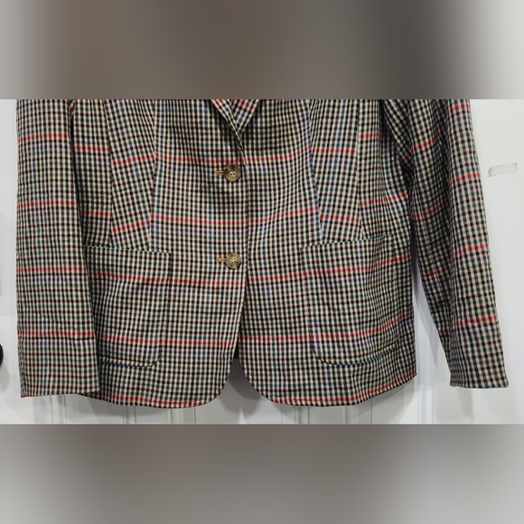 Talbots tan colorful checkered print blazer women's size 16 - Picture 3 of 9